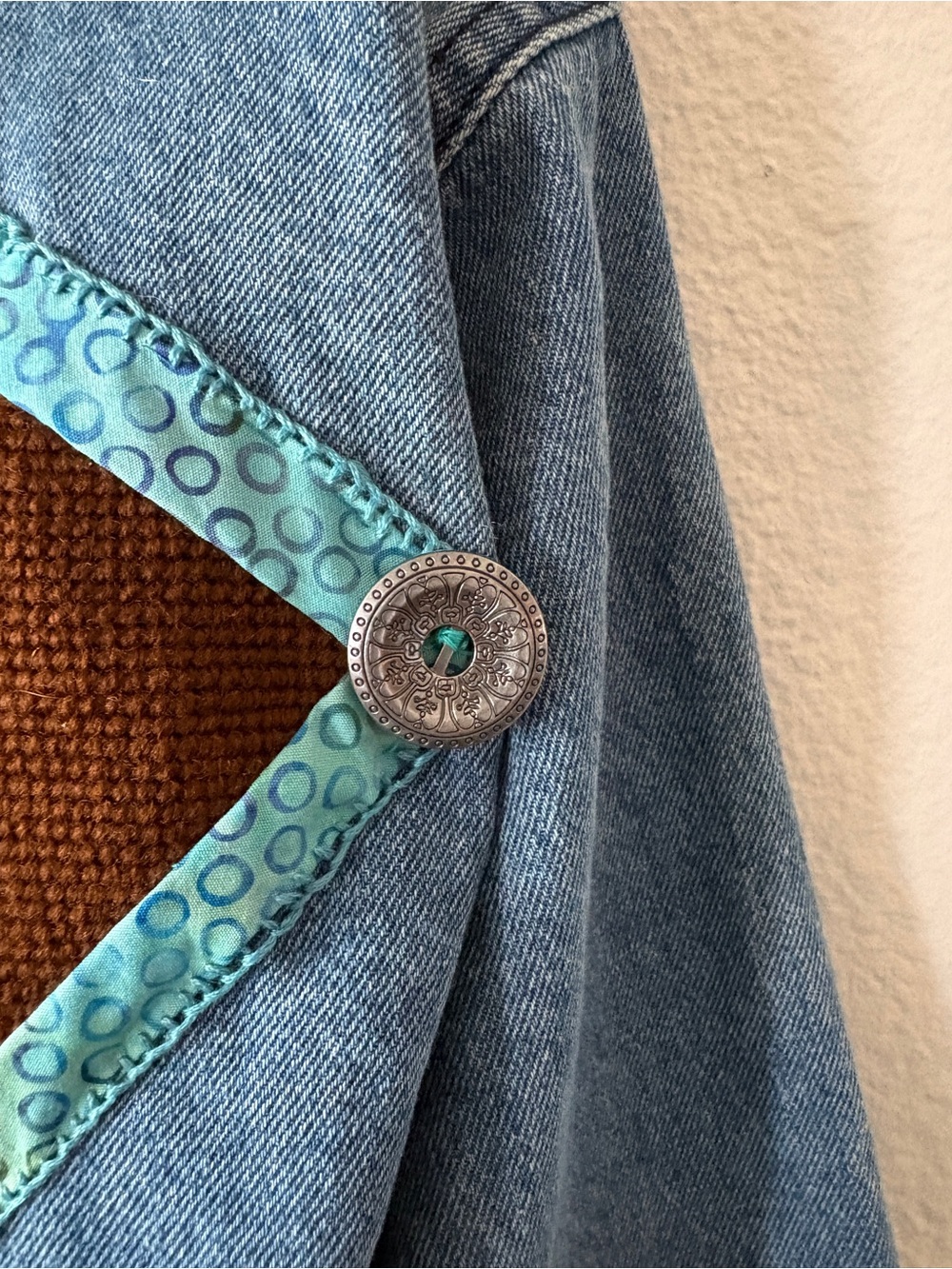 One-of-a-Kind Upcycled Denim Jacket w/Vintage Southwestern Eagle Embroidery - Picture 5 of 13